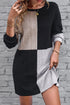Ribbed Color Block Drop Shoulder Long Sleeve Mini Dress